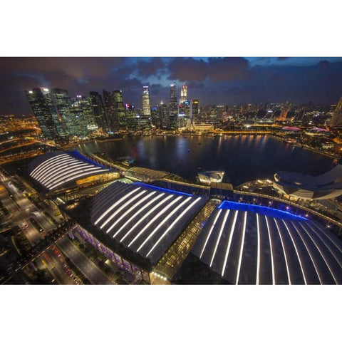 Singapore Downtown overview at night Black Modern Wood Framed Art Print by Zuckerman, Jim