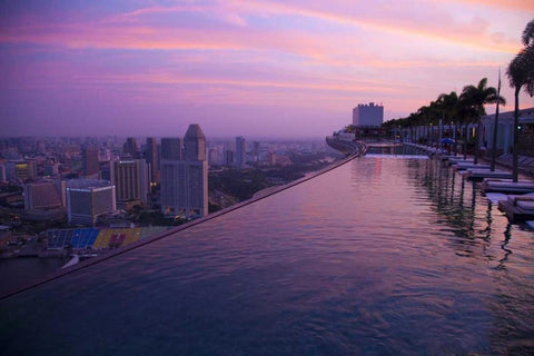 Singapore Swimming pool at sunrise White Modern Wood Framed Art Print with Double Matting by Zuckerman, Jim