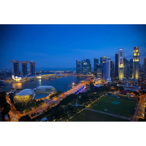 Singapore Downtown overview at night Black Modern Wood Framed Art Print with Double Matting by Zuckerman, Jim