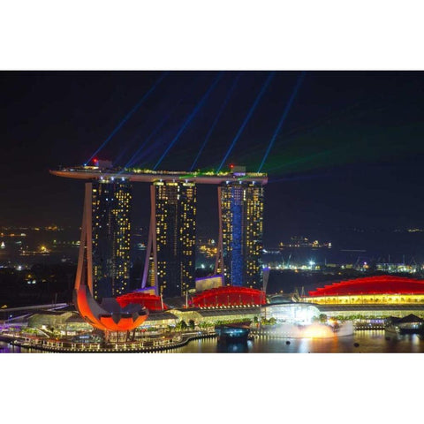Singapore, Cityscape view of downtown Black Modern Wood Framed Art Print with Double Matting by Zuckerman, Jim
