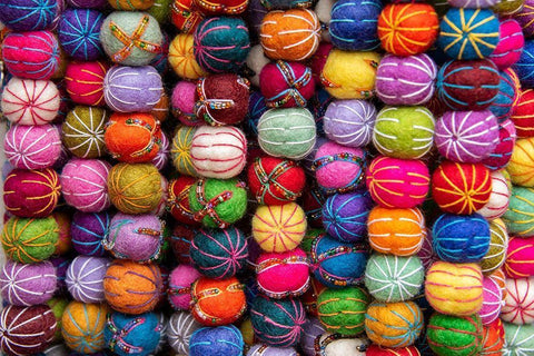 Singapore-Chinatown Detail of typical textile round wool hanging ball souvenirs White Modern Wood Framed Art Print with Double Matting by Hopkins, Cindy Miller