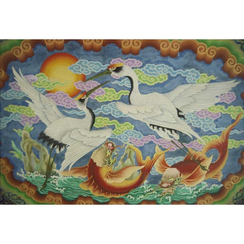 Taiwan, Peimen, Nankunshen Temple, Ceiling mural Gold Ornate Wood Framed Art Print with Double Matting by Satushek, Steve