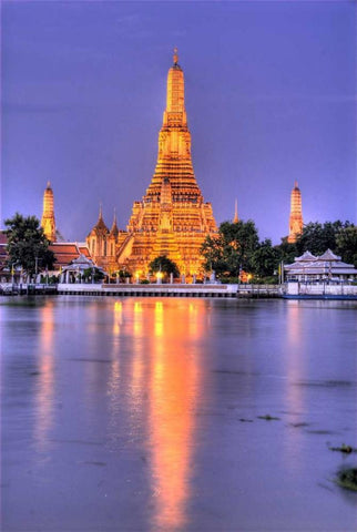 Wat Arun Buddhist temple, Bangkok, Thailand White Modern Wood Framed Art Print with Double Matting by Shimlock, Jones