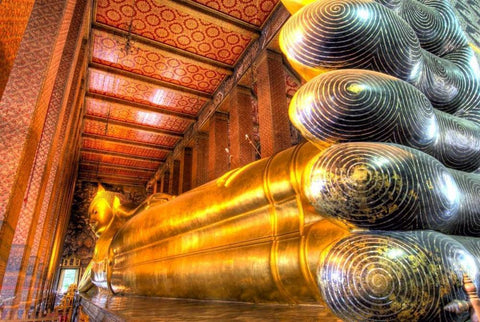Reclining Buddha, Wat Pho, Bangkok, Thailand Black Ornate Wood Framed Art Print with Double Matting by Shimlock, Jones
