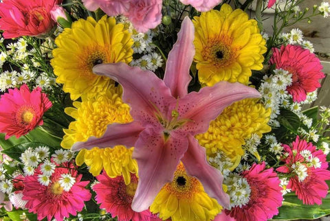 Thailand, Bangkok Flowers on display at market Black Ornate Wood Framed Art Print with Double Matting by Shimlock, Jones
