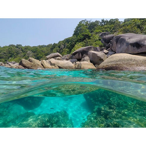 The clear water and rocks of Ko Miang island Black Modern Wood Framed Art Print by Pitamitz, Sergio