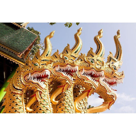 Thailand Golden dragons at a temple Black Modern Wood Framed Art Print by Haseltine, Tom