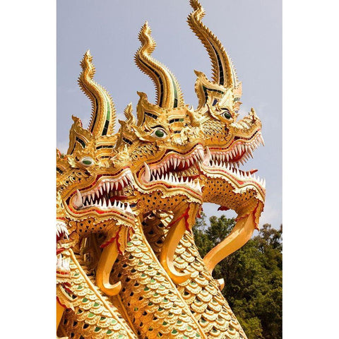 Thailand Golden dragons at a temple Black Modern Wood Framed Art Print with Double Matting by Haseltine, Tom