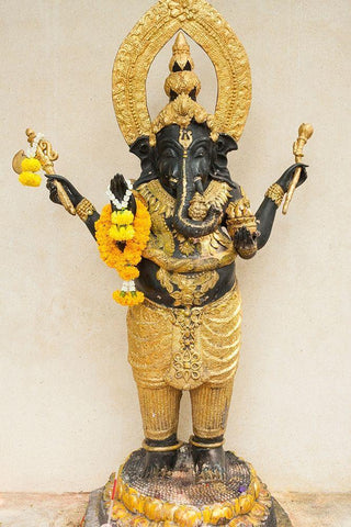 Thailand-Bangkok-Chinatown Statue of the elephant god-Ganesha Black Ornate Wood Framed Art Print with Double Matting by Haseltine, Tom