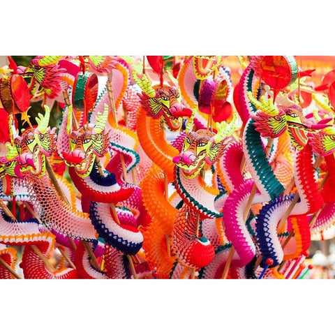 Thailand-Bangkok-Chinatown Paper dragons for sale Black Modern Wood Framed Art Print by Haseltine, Tom