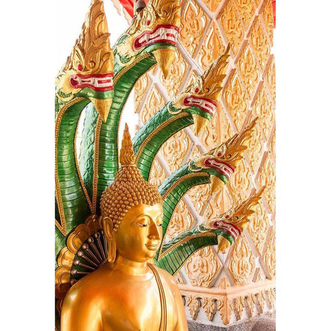 Thailand-Buddha statue surrounded by dragons Gold Ornate Wood Framed Art Print with Double Matting by Haseltine, Tom