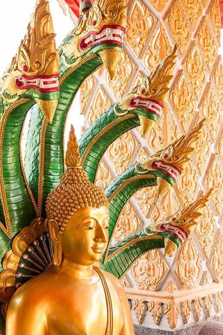 Thailand-Buddha statue surrounded by dragons White Modern Wood Framed Art Print with Double Matting by Haseltine, Tom