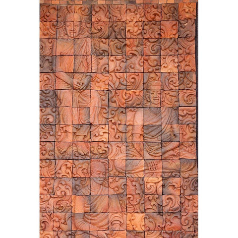 Thailand-Nong Khai Province Bas relief in tiles depicting monks Black Modern Wood Framed Art Print by Haseltine, Tom