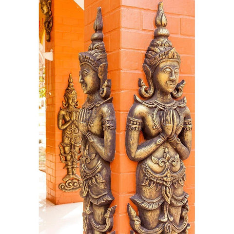 Thailand-Nong Khai Province Relief statues ornament walls Phra That Bang Phuan temple Black Modern Wood Framed Art Print by Haseltine, Tom