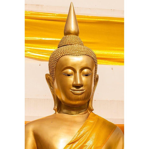 Thailand-Nong Khai Province Head and shoulders of golden Buddha statue Black Modern Wood Framed Art Print by Haseltine, Tom