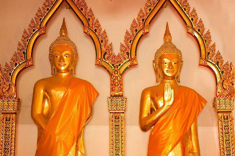 Thailand Buddha statues in temple White Modern Wood Framed Art Print with Double Matting by Haseltine, Tom