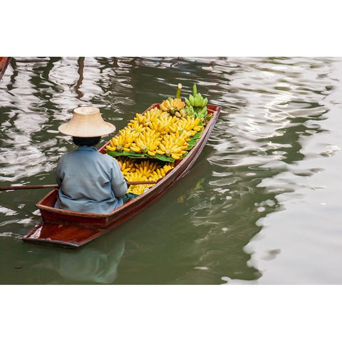 Damnoen Saduak Floating Market-Bangkok-Thailand-Woman with boatload of bananas Black Modern Wood Framed Art Print by Haseltine, Tom