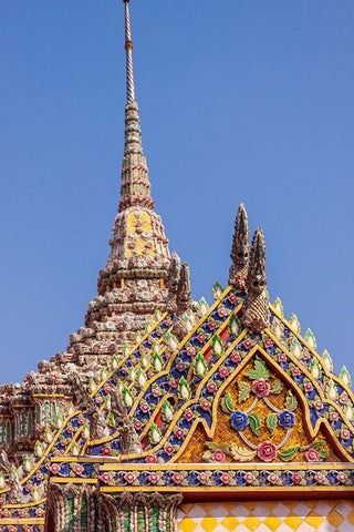 Thailand- Bangkok. Ornate roof at Wat Phra Kaew (Temple of The Emerald Buddha). White Modern Wood Framed Art Print with Double Matting by Haseltine, Tom