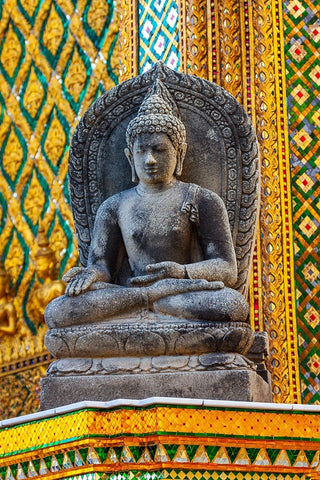 Thailand- Bangkok. Buddha statue at Wat Phra Kaew (Temple of The Emerald Buddha). Black Ornate Wood Framed Art Print with Double Matting by Haseltine, Tom