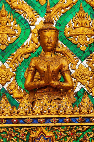 Thailand- Bangkok. Small sculpture detail at Wat Phra Kaew (Temple of The Emerald Buddha). Black Ornate Wood Framed Art Print with Double Matting by Haseltine, Tom