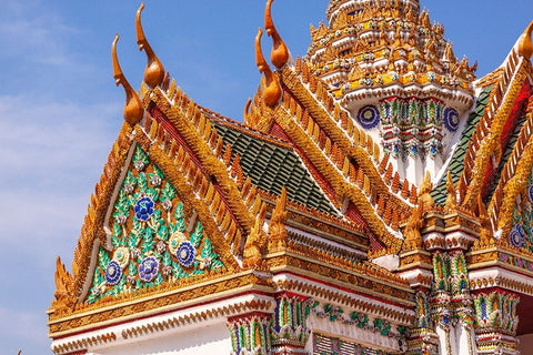 Thailand- Bangkok. Wat Phra Kaew (Temple of The Emerald Buddha). Ornate roof. White Modern Wood Framed Art Print with Double Matting by Haseltine, Tom