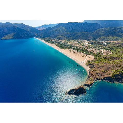 Olympos and Cirali beach aerial-Antalya-Turkey White Modern Wood Framed Art Print by Kabas, Ali