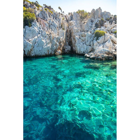 Turquoise colored crystal clear water at a rocky island-Aegean Sea-Turkey Black Modern Wood Framed Art Print by Kabas, Ali