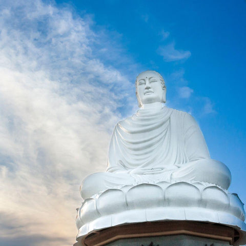Nha Trang-South Central Vietnam-White Buddha statue Black Modern Wood Framed Art Print by Haseltine, Tom