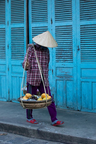 Vietnam-Street vendor with fruit and vegetable basket-Hoi Anh Black Ornate Wood Framed Art Print with Double Matting by Norring, Tom