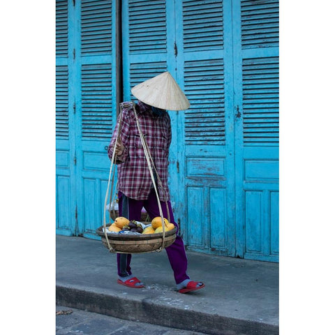 Vietnam-Street vendor with fruit and vegetable basket-Hoi Anh Black Modern Wood Framed Art Print with Double Matting by Norring, Tom
