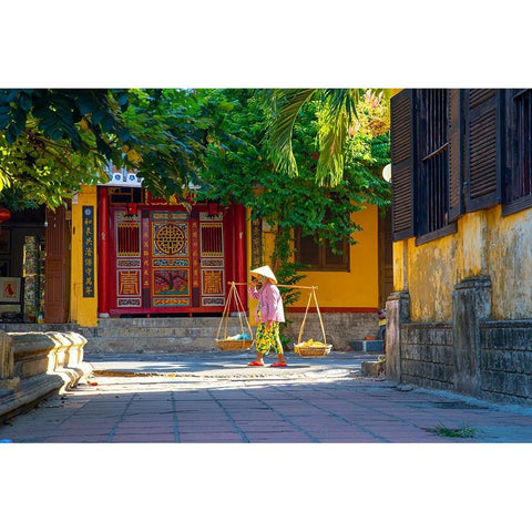 Vietnam-Woman with vegetable basket for sale Black Modern Wood Framed Art Print by Norring, Tom