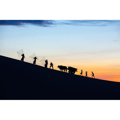 Vietnam-Nam Cuong dunes at Nha Trang-Cham People on their way to work Black Modern Wood Framed Art Print by Norring, Tom