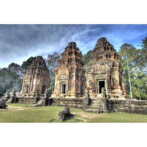 Cambodia, Angkor Wat Preah Ko Temple ruins Black Modern Wood Framed Art Print by Shimlock, Jones