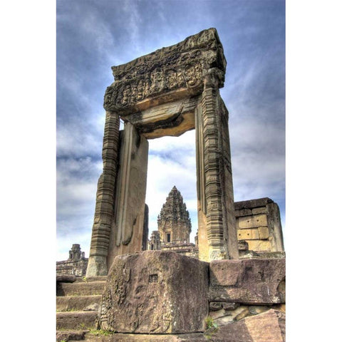 Cambodia, Angkor Wat View of Bakong Temple White Modern Wood Framed Art Print by Shimlock, Jones