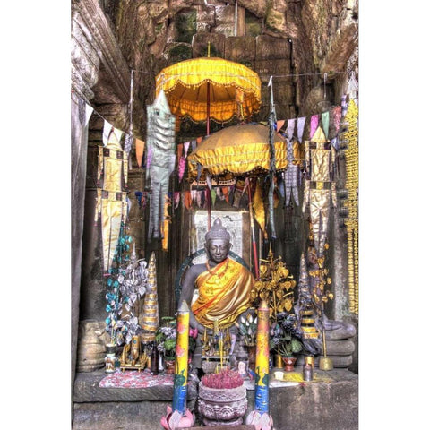 Altar inside a temple, Angkor Wat, Cambodia Black Modern Wood Framed Art Print by Shimlock, Jones