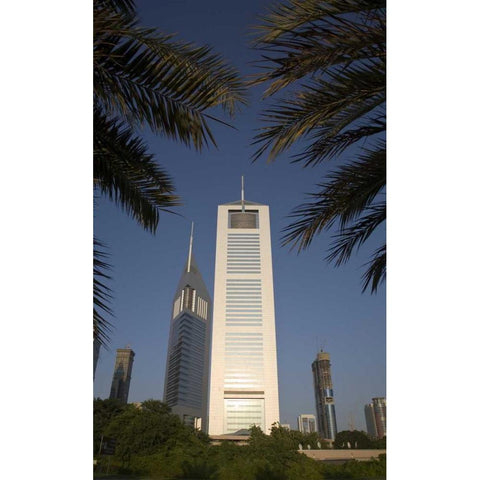 UAE, Dubai Jumeirah Emirates Towers in morning Black Modern Wood Framed Art Print by Young, Bill