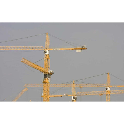 UAE, Dubai, Marina Yellow construction cranes Black Modern Wood Framed Art Print by Young, Bill