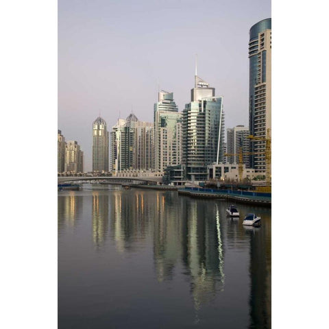 UAE, Dubai, Marina Towers on marina at sunset Black Modern Wood Framed Art Print by Young, Bill