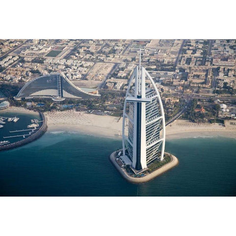 UAE, Dubai Aerial Cityscape and Waterfront Black Modern Wood Framed Art Print by Young, Bill