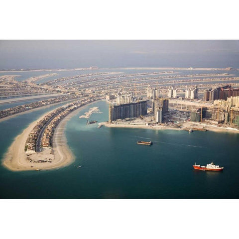 UAE, Dubai Aerial of Palm Jumeirah islands Gold Ornate Wood Framed Art Print with Double Matting by Young, Bill