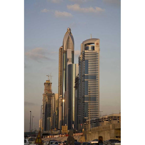UAE, Dubai Towers along Sheik Zayed Road Black Modern Wood Framed Art Print with Double Matting by Young, Bill