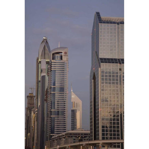 UAE, Dubai Towers along Sheik Zayed Road Black Modern Wood Framed Art Print by Young, Bill
