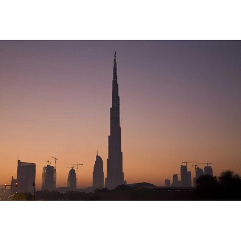 UAE, Dubai Cityscape at sunrise Black Modern Wood Framed Art Print by Young, Bill