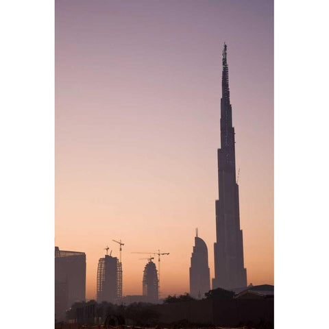 UAE, Dubai Cityscape at sunrise Gold Ornate Wood Framed Art Print with Double Matting by Young, Bill