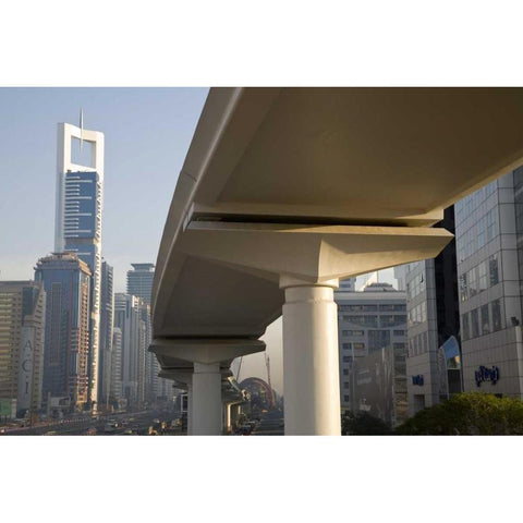 UAE, Dubai Metro transit along Sheik Zayed Road Gold Ornate Wood Framed Art Print with Double Matting by Young, Bill