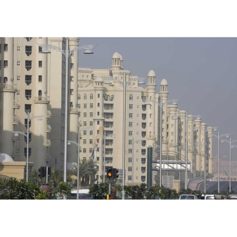 UAE, Dubai Apartment buildings next to main road Black Modern Wood Framed Art Print by Young, Bill
