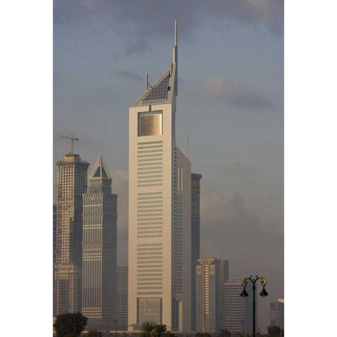 UAE, Dubai Tall Downtown city buildings Black Modern Wood Framed Art Print with Double Matting by Young, Bill