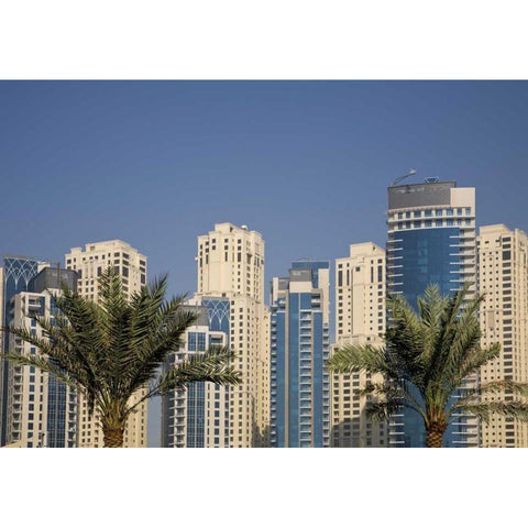 UAE, Dubai Towers of Jumeirah Beach Residence Black Modern Wood Framed Art Print by Young, Bill