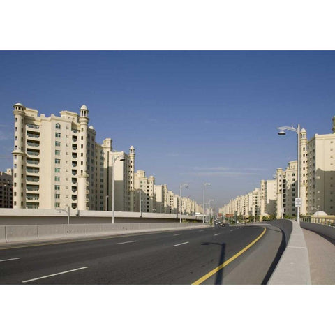 UAE, Dubai Road into the Palm Jumeirah Black Modern Wood Framed Art Print by Young, Bill