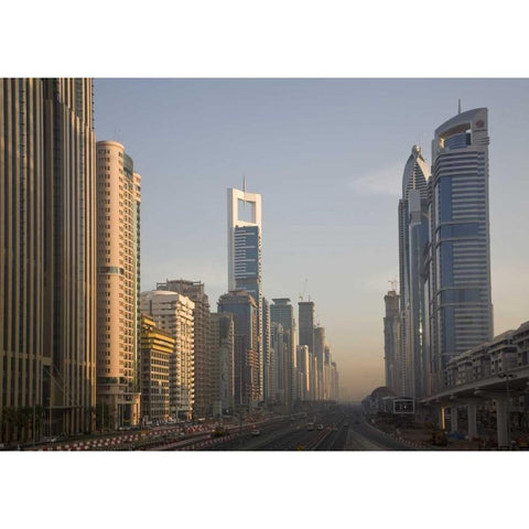 UAE, Dubai Towers along Sheik Zayed Road Gold Ornate Wood Framed Art Print with Double Matting by Young, Bill